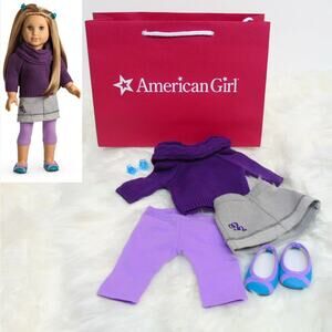 American Girl MCKENNA SCHOOL OUTFIT Sweater Shoes Pants Skirt Hair Clips AG BAG